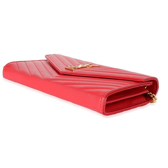 Saint Laurent Red Grain De Poudre Cassandre Chain Wallet - Picture 7 of 8